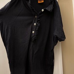 Tory Burch Black Ruffle Button-Up Blouse